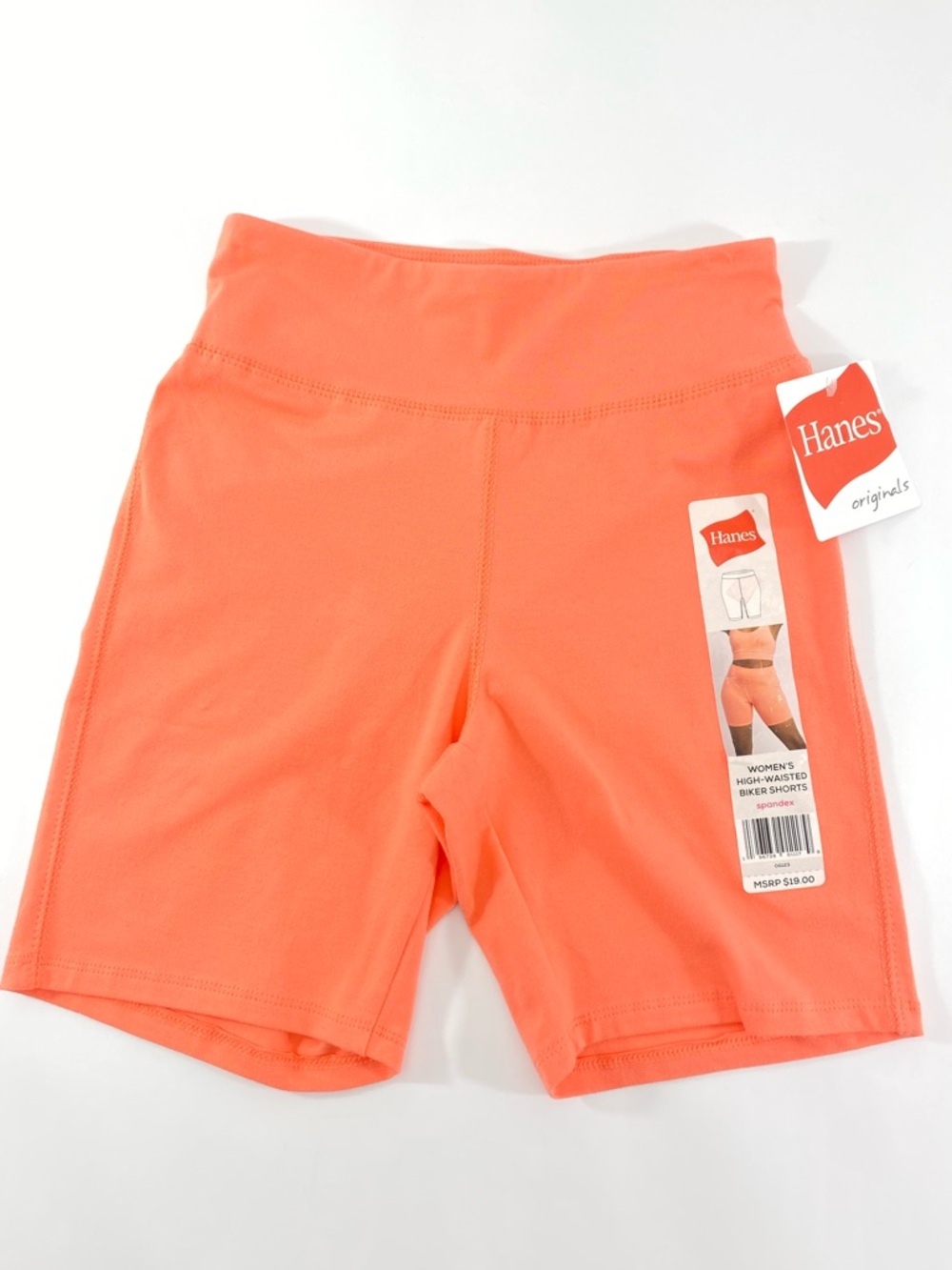 Hanes Originals Women's Size:S High-Waisted Biker Shorts Spandex Coral NWT